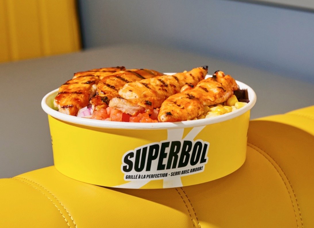 A branded Superbol food bowl.